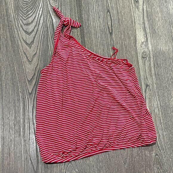 American Eagle Womens Soft & Sexy One-Shoulder Tank Top Striped Red White Size S - Picture 1 of 4